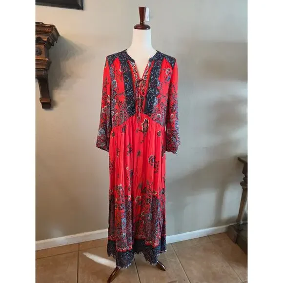 Free People If You Only Knew Maxi Dress SZ Small Boho Paisley Festival - Picture 2 of 7